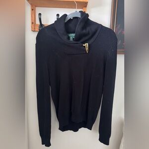 Lauren Ralph Lauren Black Cowl Sweater with Gold Toggle Accent